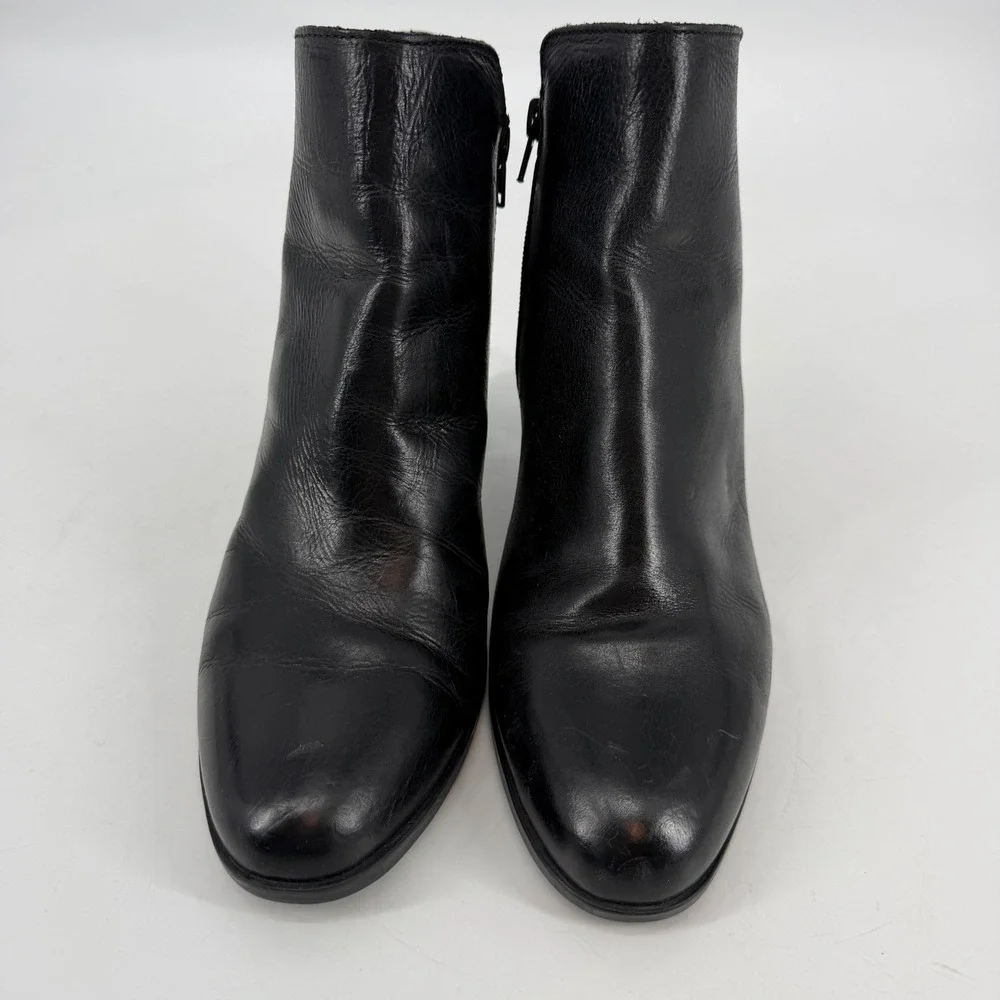 Born Black Leather‎ Ankle Boots Block Heel Side Zip Womens Size 11 Comfort